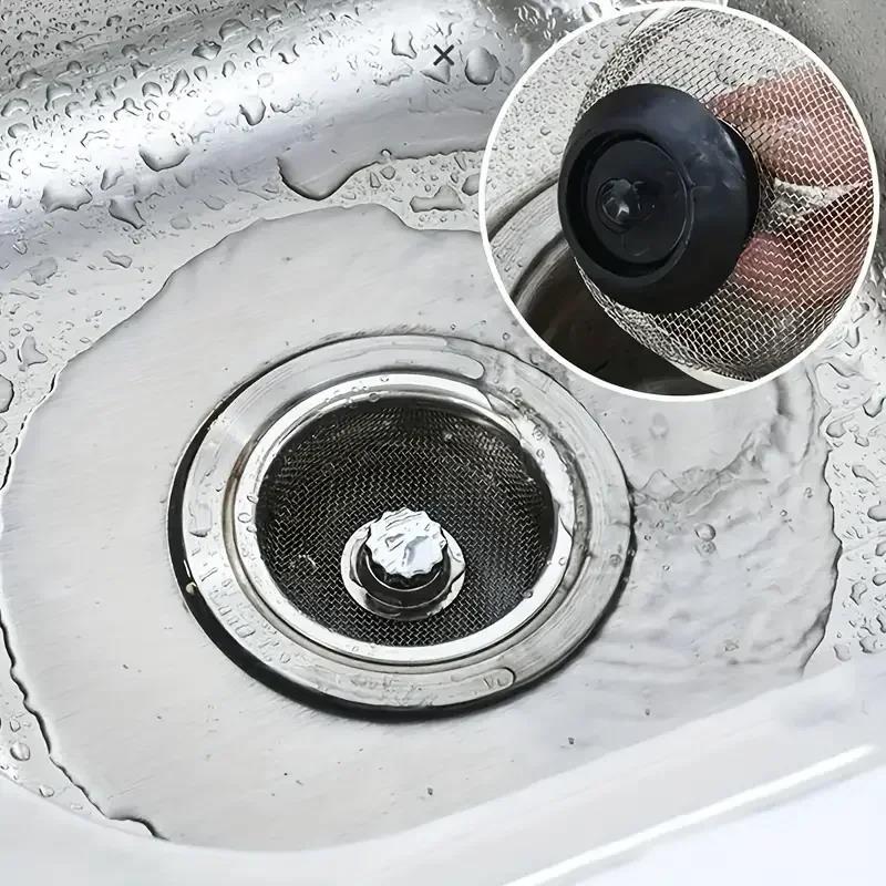 2Set Kitchen Sink Strainer With Handle Stopper Replacement Drain Basket Stainless Steel Mesh Filter Waste Hole6