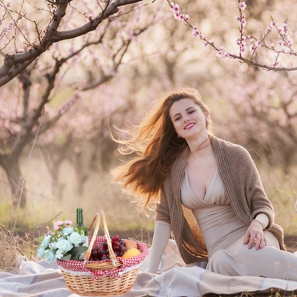 Coș de picnic din răchită cu mânere duble pliabile, coș de picnic din salcie