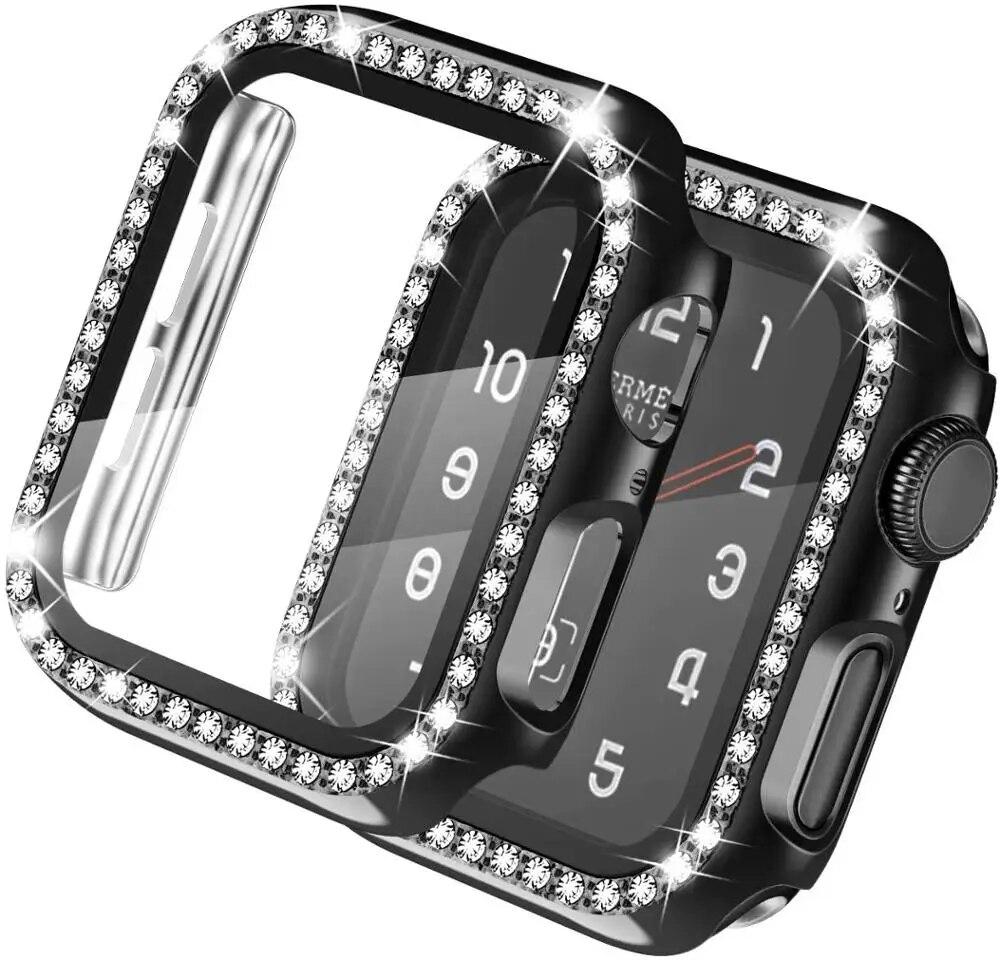 Glass+Cover For Apple Watch Case 49mm 45mm 44mm 42mm 38mm Bumper Diamond Protector Accessories iWatch Series 9 8 7 6 5 4 3 2 SE 41mm 40mm