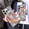 For iPhone 15 Pro Tempered Glass+PC+TPU Kickstand Case Flower Pattern Phone Cover with Lanyard