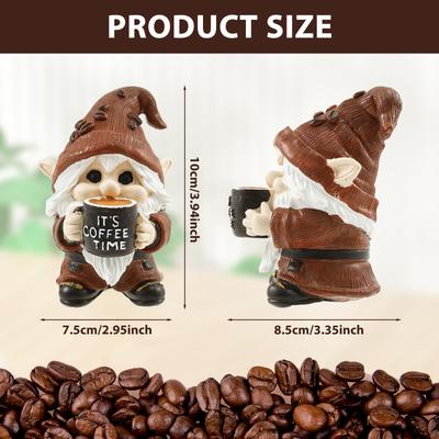 2Pcs Mini Gnome Garden Resin Statue Coffee Gnome Figurine Attractive Elf Dwarf Outdoor Gnome Ornament Funny Lawn Statues