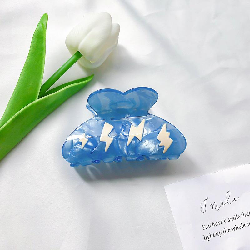 1pc/5pcs Imitation Acetic Acid Clip Cloud Lightning Print Hair Clip Ins Niche Design Shark Clip Back of the Head Plate Hair Clip