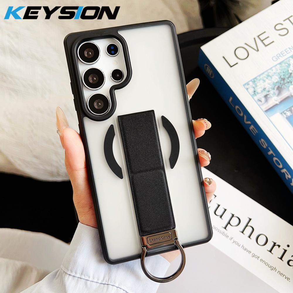 KEYSION Magnetic Phone Case for Samsung Galaxy S23 S24 25 Ultra Translucent Matte Silicone+PC Upright Kickstand Shockproof Back Cover