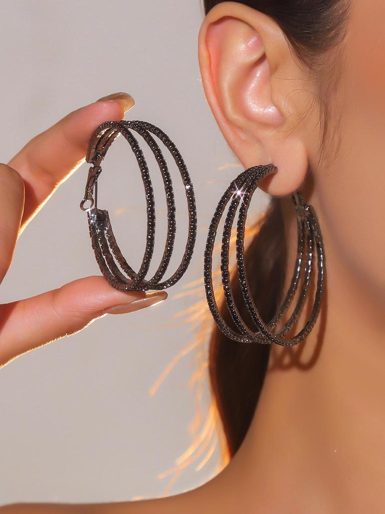 Luxury Rhinestone Hoop Earrings: Simple, Fashionable, and Exaggerated Design for Women