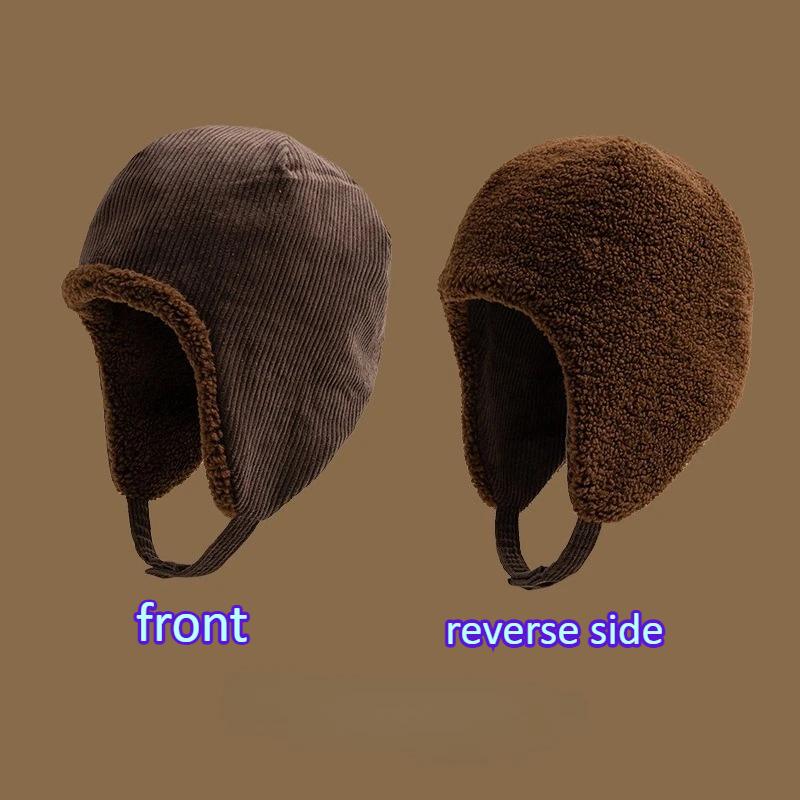 Thick Wool Autumn Winter Unisex Knitted Hat Outdoor Windproof Warm Double-Sided Reversible Soft Cozy Stylish Fleece Cap