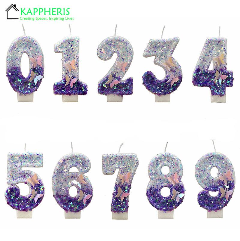 Sparklers Birthday Candle 1 Year Girl Birthday Candles for Cakes Purple Butterfly Number Cake Topper Party Decor