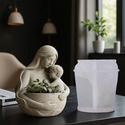 Mother Embraces Child Candle Cup Silicone Mold DIY Plant Small Flower Pot Gypsum Ceramic Mold