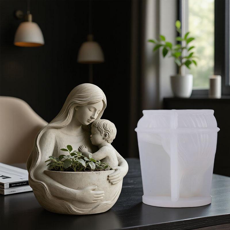 Mother Embraces Child Candle Cup Silicone Mold DIY Plant Small Flower Pot Gypsum Ceramic Mold