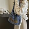 Student Shoulder Bag Letter Print Denim Bag Women's Large Capacity Commuter Tote Bag