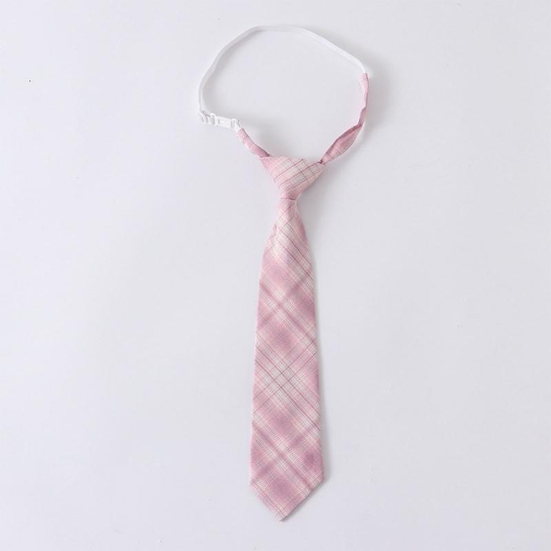 Japanese JK Girl Pink Checkered Neck Tie Bowknot School Student Uniform Pre-Tied Adjusted Bowtie for Cosplay Parties