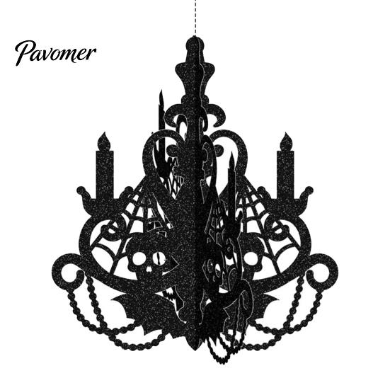 Halloween Party Supplies 3D Candlestick Chandelier Ceiling Ornament, Gothic Glitter Window Displays Hanging Decoration for Holiday Party, Ceiling,