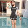Costume da Bagno Sportivo per Ragazza Imbottito Diviso Manica Corta Protezione UV per Attività Acquatiche