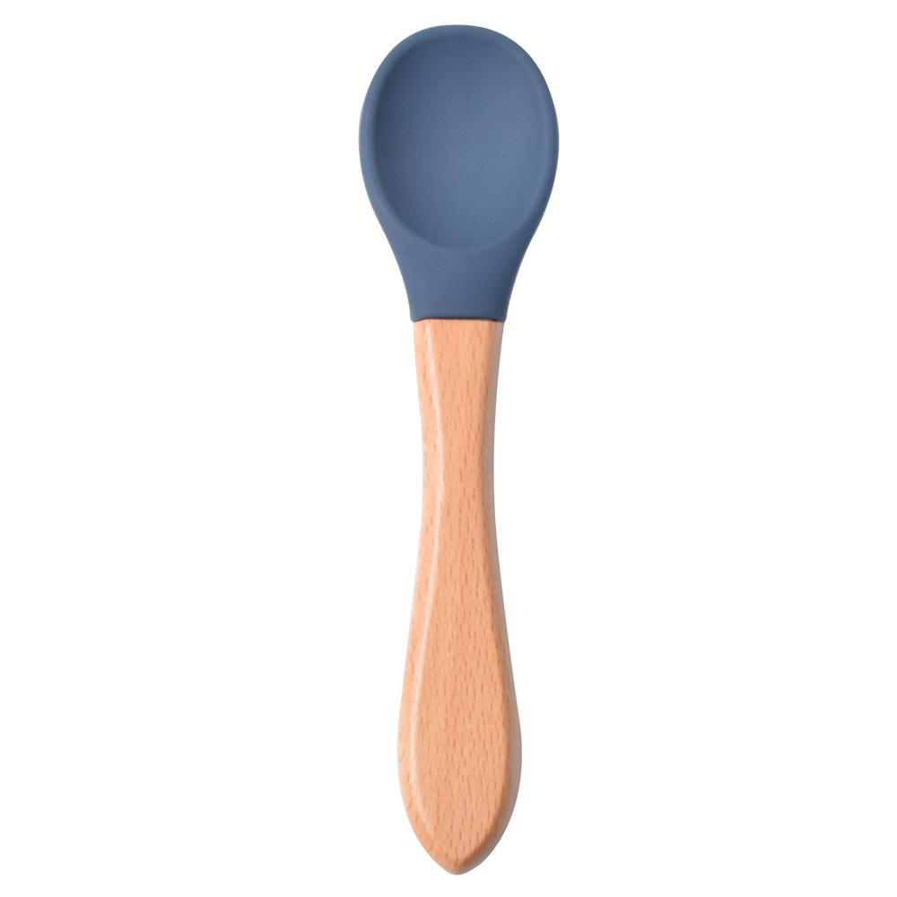 Silicone Baby Bowl & Spoon Set with Wooden Handle and Suction Cup