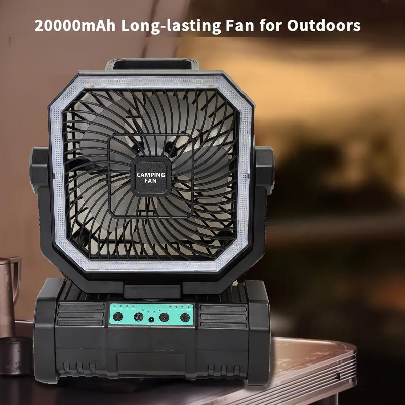 20000mAh Camping Fan Battery Powered Fan LED Lights 4-speed Adjustable Office Fan Portable Outdoor Tent Hook Fan Construction