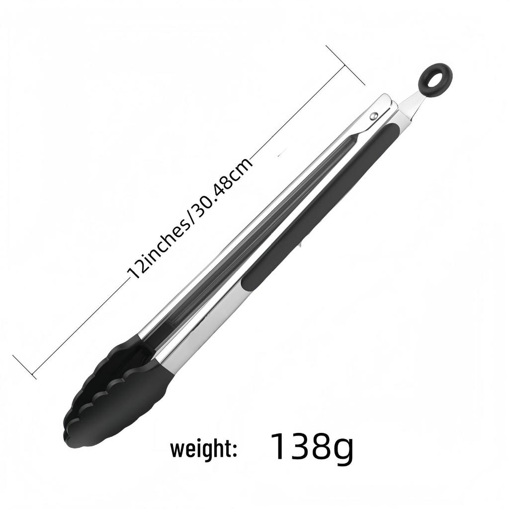 Silicone High-Temperature Stainless Steel Kitchen Tongs - Anti-Scald Bread, BBQ, Roasting Tongs