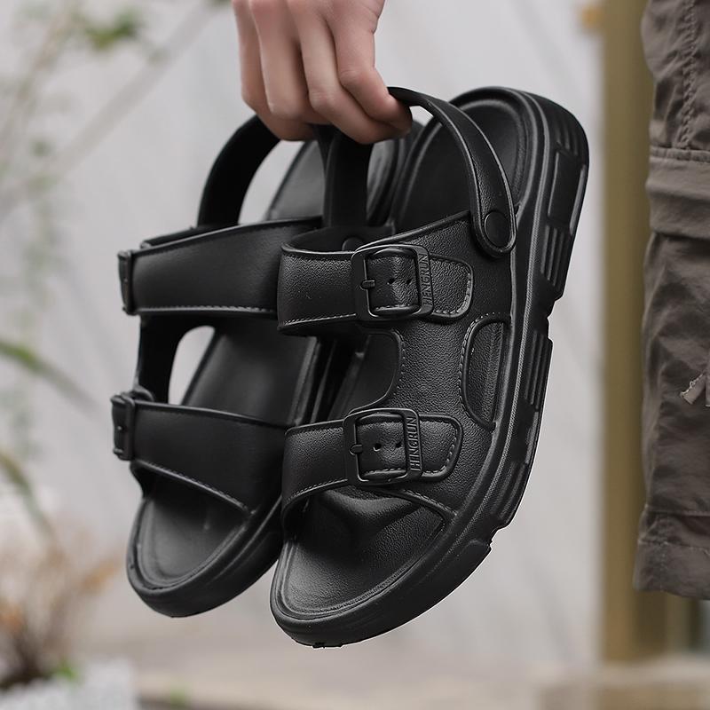 New Thick Bottom Sandal Shoes For Men Summertime Plush Comfort Slip Resistant Simple Stylish Outside Beach Two Way Slide Sandal Shoes