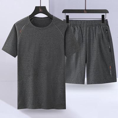 Men's Ice Silk Summer Set: Trendy Loose-Fit Short Sleeve T-shirt & Shorts