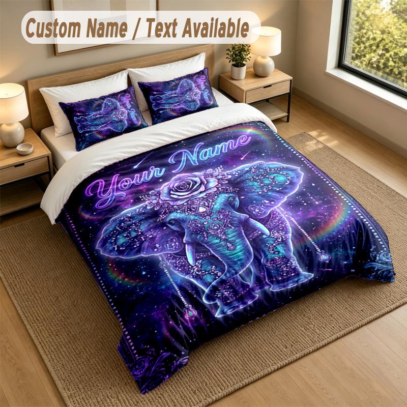 Elephant Theme Personalized 3Pcs Bedding Set Custom Text & Name 1 Sheet 2 Pillowcases Household Bedding 1pc