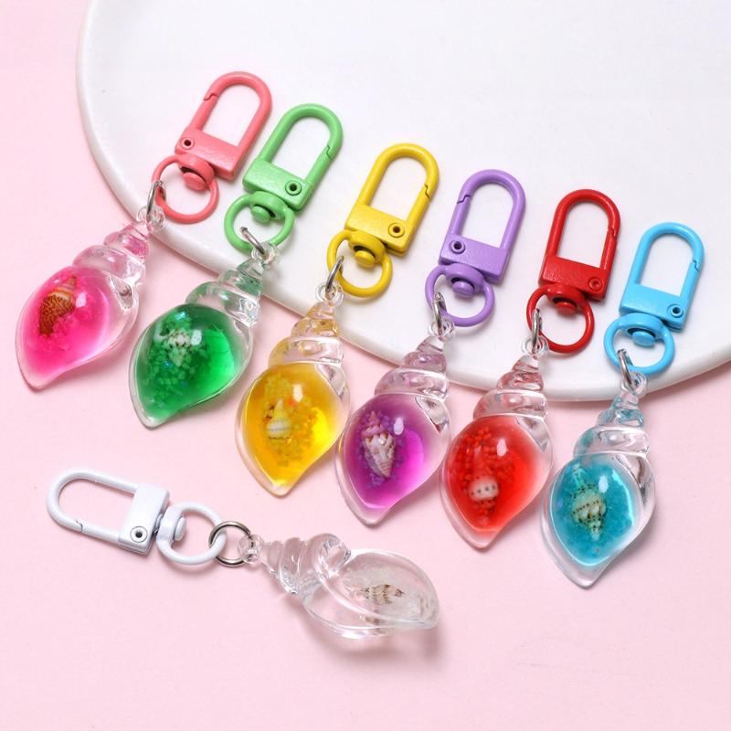 2Pcs Floating Oil Seashell Key Ring Colorful Acrylic Conch Keychain Bag Pendant Decor Gift For Women Girls