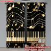2D flat printing 2pcs Curtain Golden Musical Harmony Digital Printed Polyester Drapes Seasonal Party & Holiday Decor for Holiday