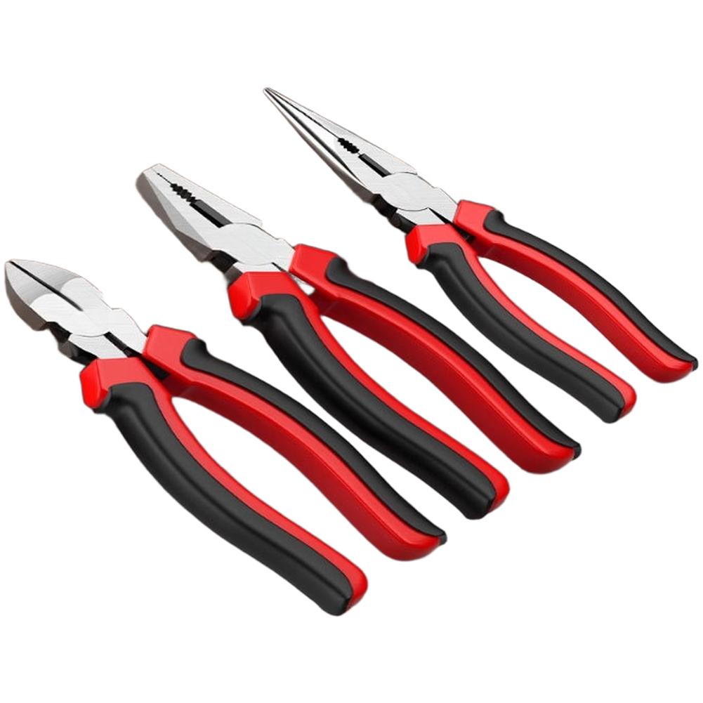 Red 6 Inch Needle Nose Pliers Wire Cutters Diagonal Set High Hardness Steel For Electrical Cable Stripping And Gripping Tool