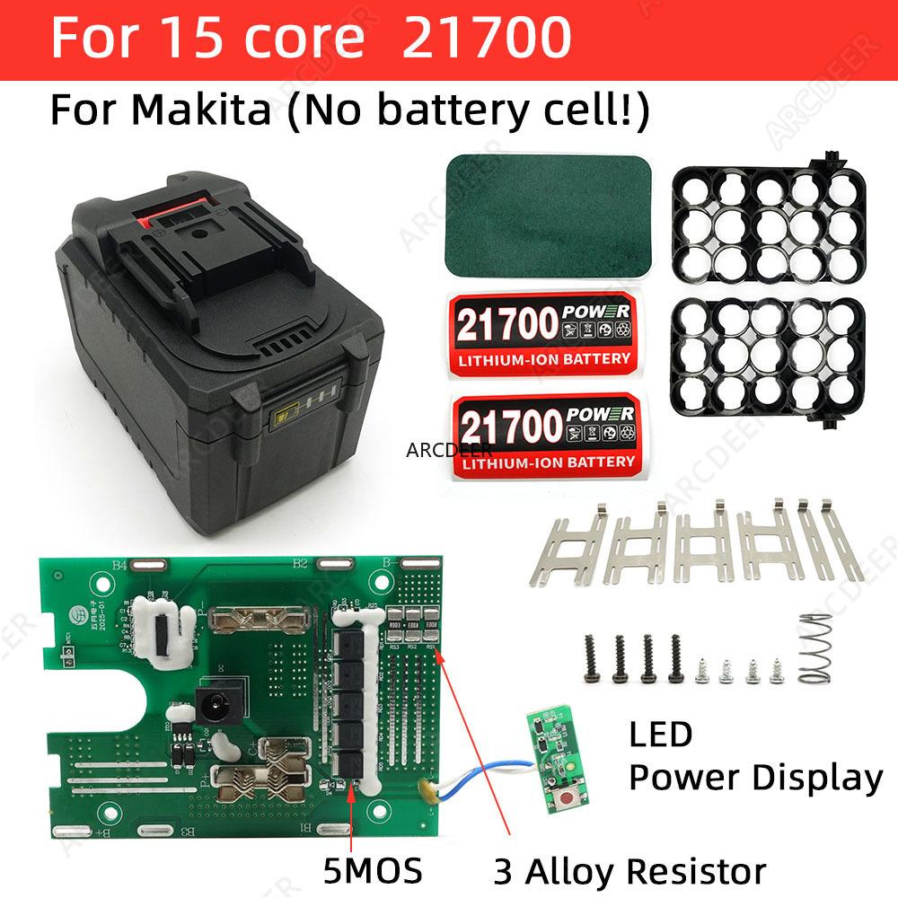 5/10/15*21700 18V 21V Power Tool Accessories Li-ion Battery Case For Makita BMS Box Charging PCBA Holder LED Power Display 5Mos