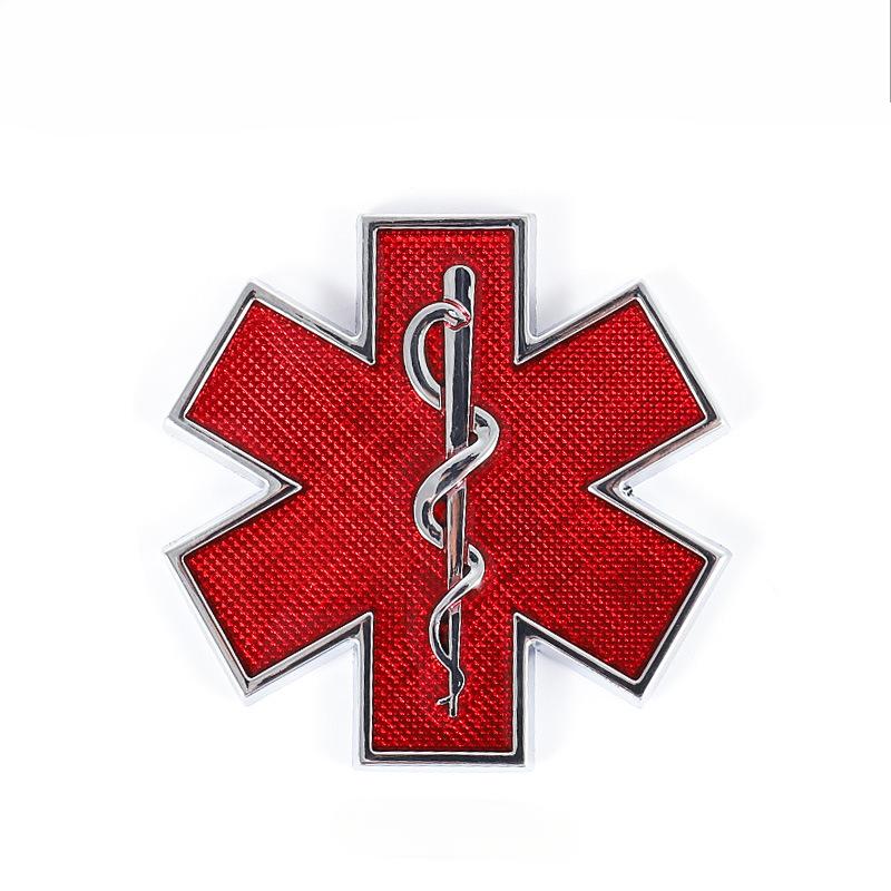 1pc Metal 3D Star of Life Car Sticker Styling Red Emergency Ambulance Logo Personalized Modification Metal Scratch Decoration