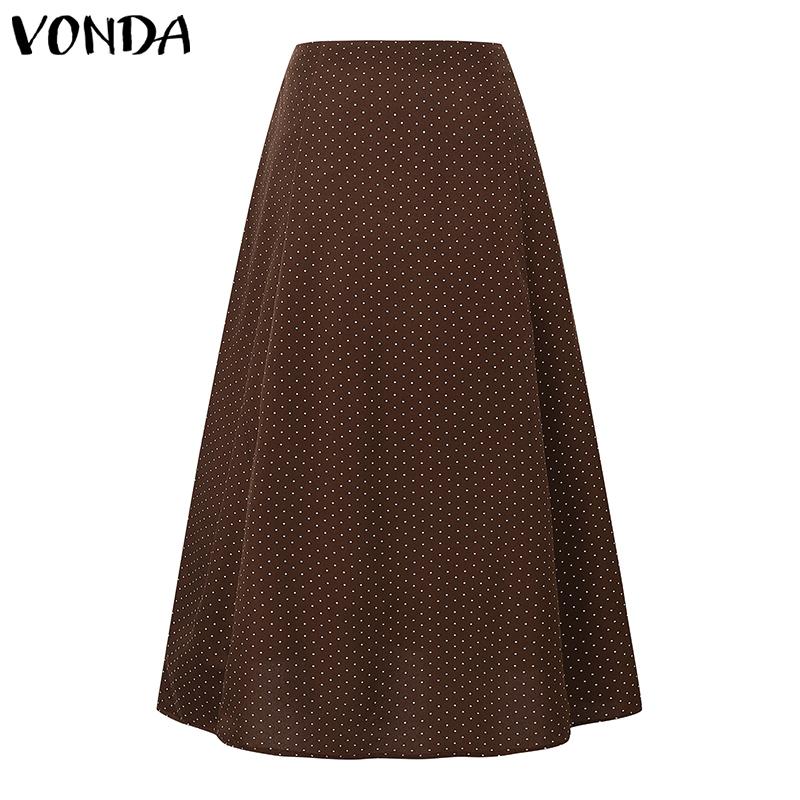 VONDA Women High Zip-up Waist Polka Dots A-Line Long Skirts