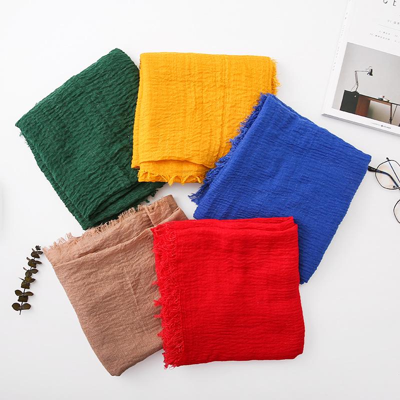 Women's Spring and Autumn Solid Color Headscarf Simple Temperament Pleated Scarf