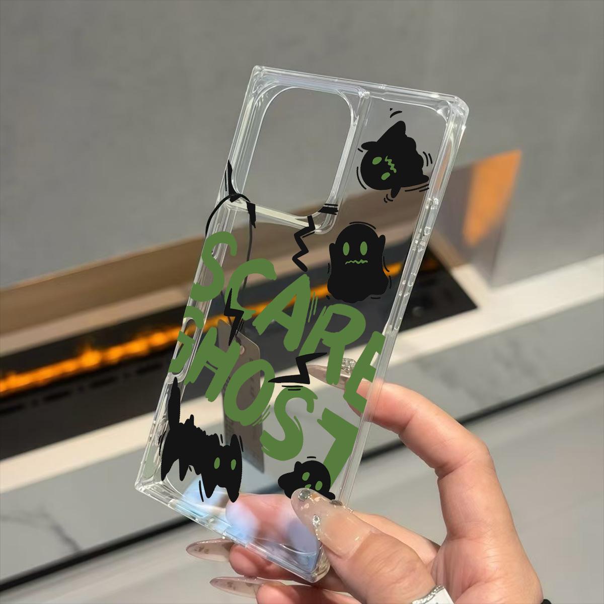 

Прозрачный квадратный чехол-накладка для iPhone 16 ProMax 13 11 14 Pro Max 12 15 Plus, защита от кислорода, с узором SCARE GHOST iphone 16