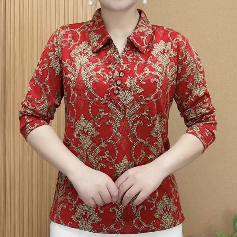 

Autumn/Winter Chic Button-Down Long-Sleeve Warm Shirt for Middle-Aged and Seniors - Stylish, Age-Defying, Tummy-Covering Design L