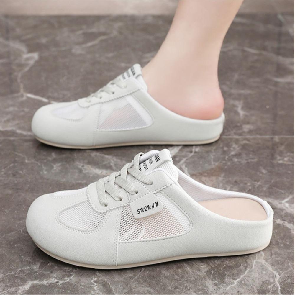 Women's Mesh Casual Shoes Half Slipper Women's Mesh Sandals Summer Mesh Fabric Women's Shoes Versatile Flat Shoes Woman Slippers