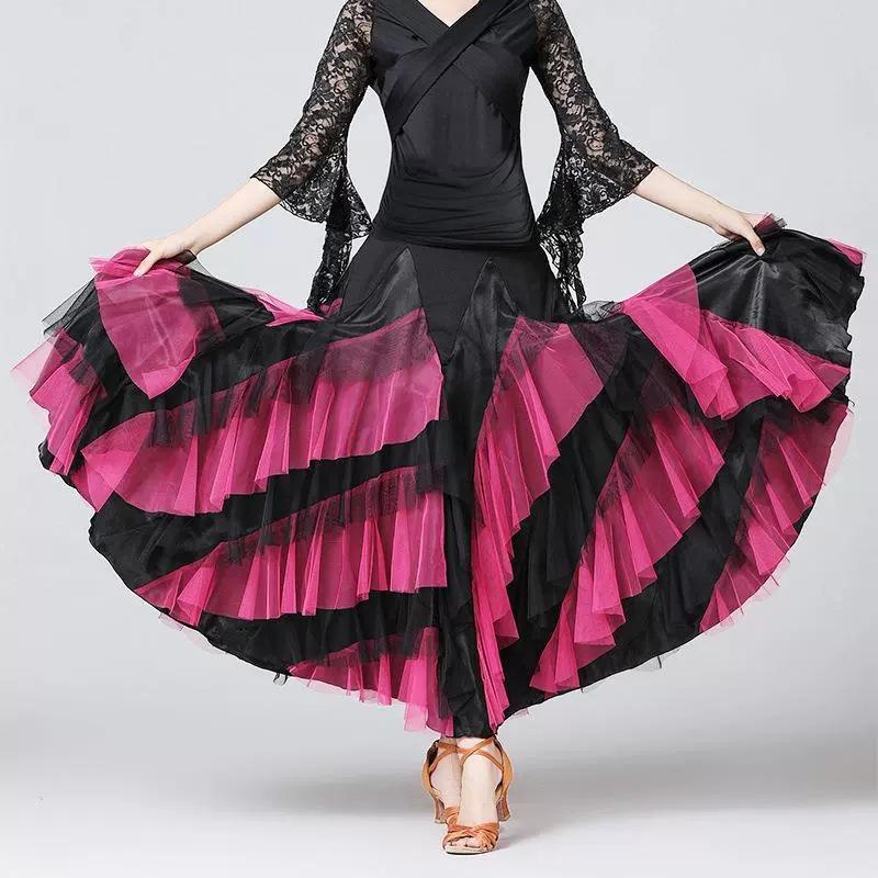 Women Flamenco Dancing Costume Waltz Ballroom Dance Dress Classical Competition Practice Layered Big Swing Spanish Skirts