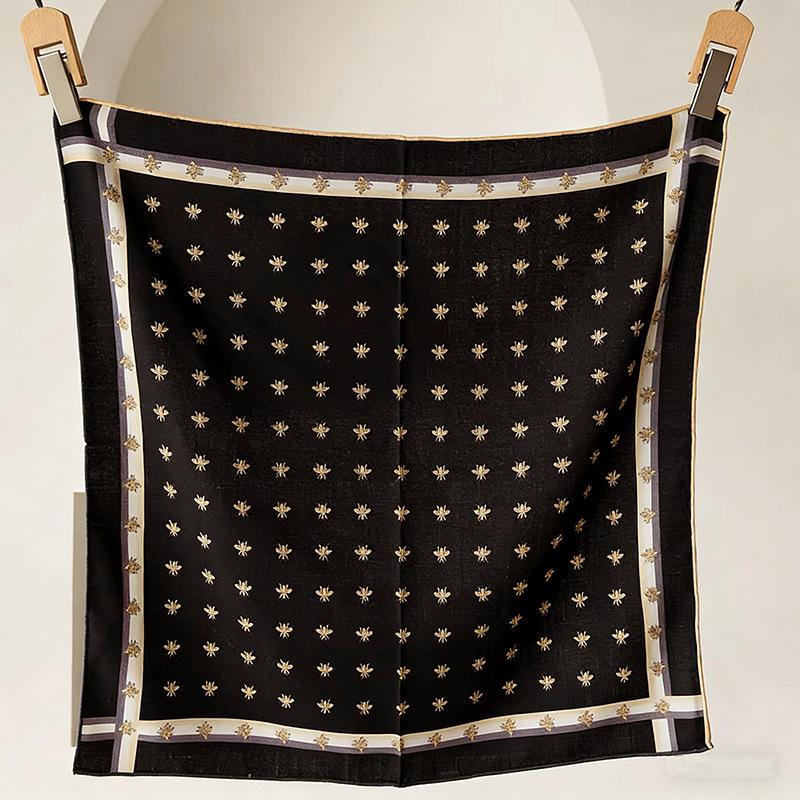 Retro high-end silk wool small silk scarf, spring and autumn decoration warm shawl, silk wool scarf, neck protection women s square scarf 63cm