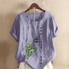 Women's Fashion Round Neck Short Sleeve T-shirt Casual Cotton Linen Graphic Shirt Leisure Loose Green Plants Prined Summer Blouse Tops