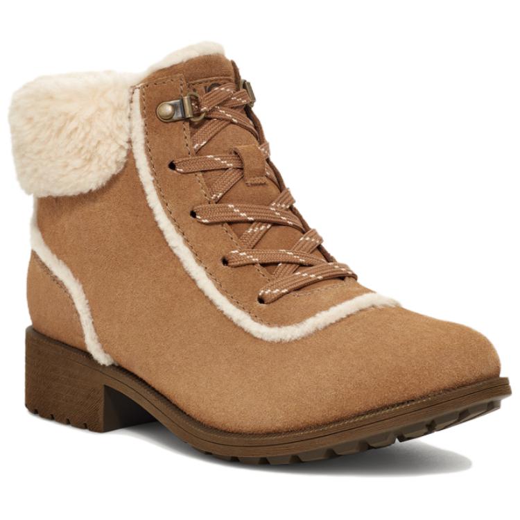 UGG Bodie Suede Fur Lace-Up Commuter Versatile Ankle Boots Women ankle boots Brown 1153472-CHE