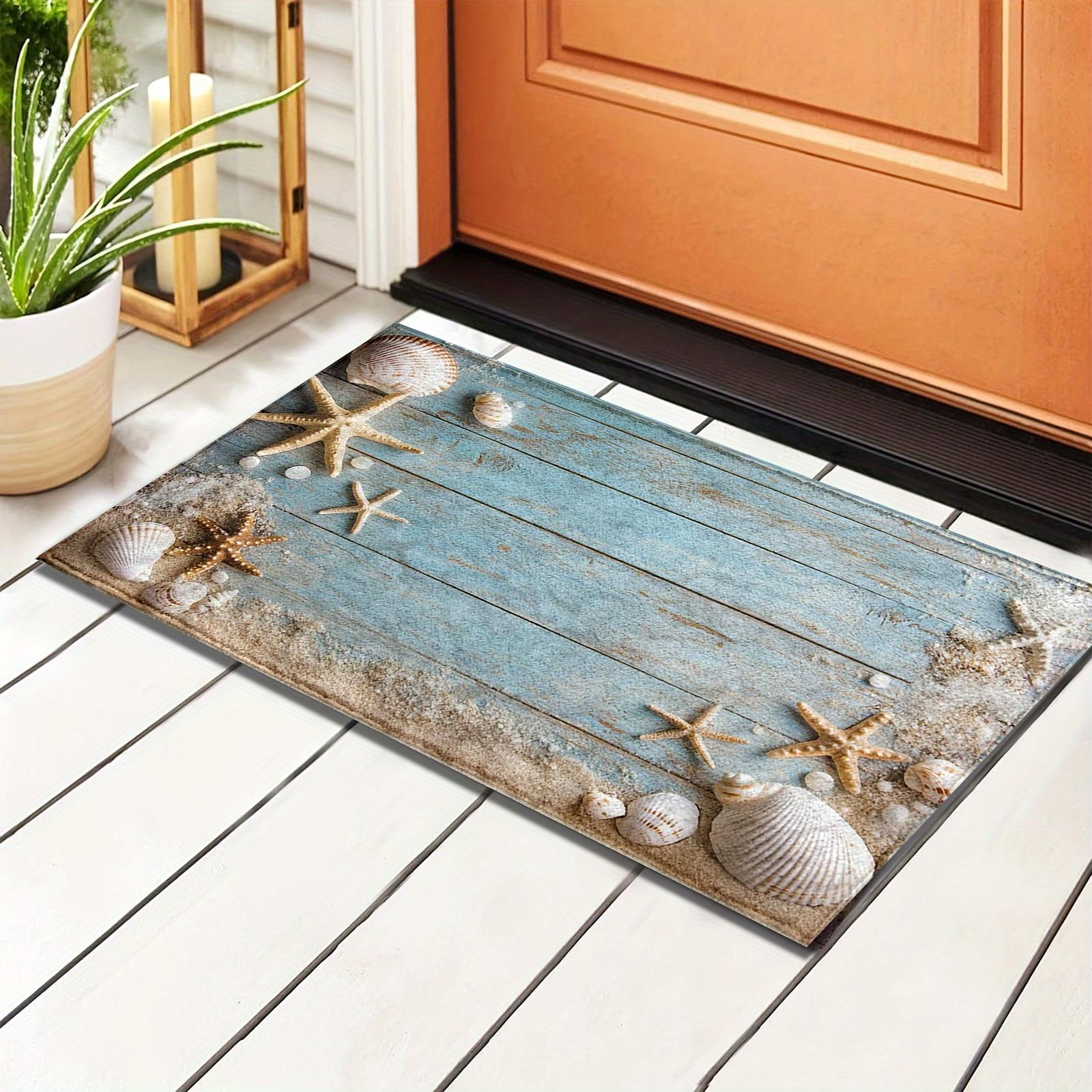 Strand-Seestern-Muster Fußmatte Wohnzimmer Eingang Eingangsteppich Heimdekoration Küche Badezimmer Saugfähige Bodenmatte 50x80cm