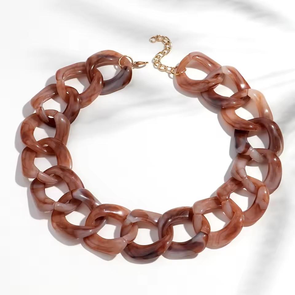 Vintage Square Chain Choker Necklace for Women Punk Fashion Big Resin Leopard Chunky Link Chain Collar Statement Jewelry Bijoux