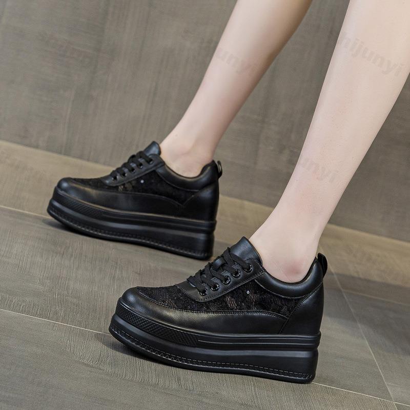 Fashion 2025 Spring Summer Women's Shoes New Height Increase Comfortable White Shoes Women High Heels Breathable Mesh Lace Casual Shoes