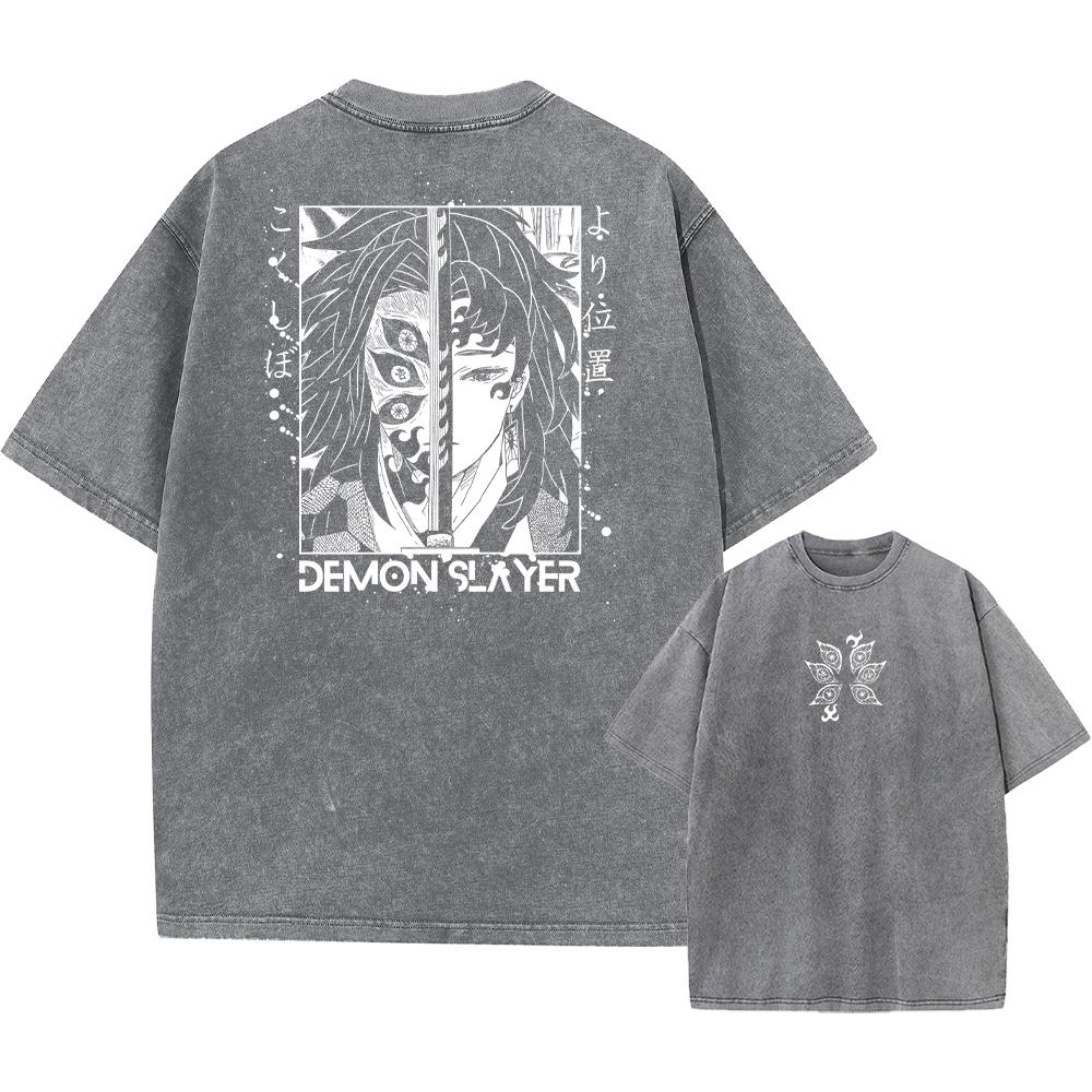 Washed Acid Washed T Shirt Man Demons Slayer Anime Y2K Classic Casual T-Shirts Summer O Neck Hip Hop Tee Shirt Oversize Clothing