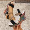 Large Size Wedge Heel High Heel Sandals Women's New Embroidered Word Buckle Open-toe Platform Sandals
