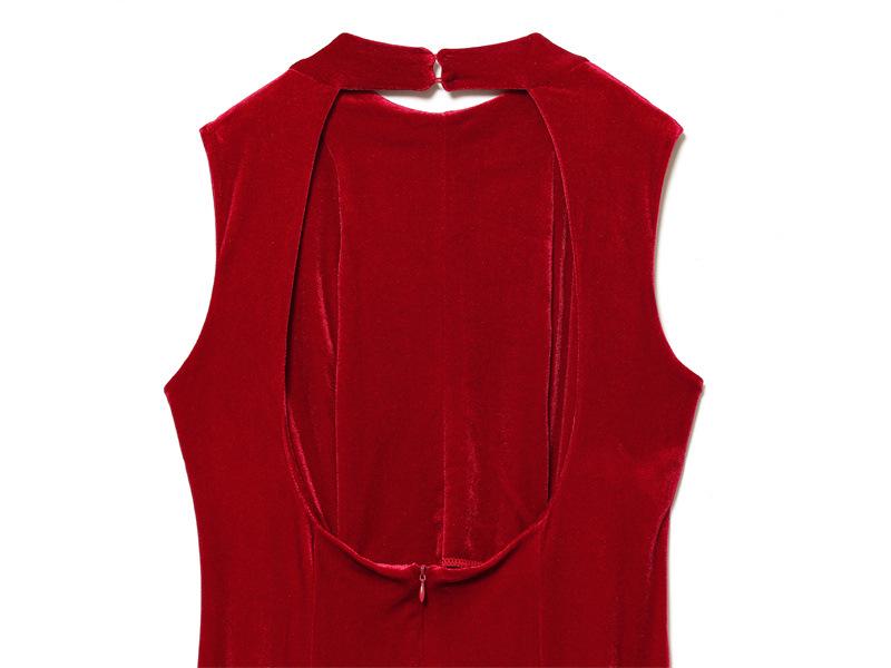 Summer 2025 Women's Sleeveless Velvet Midi Dress with Waist-Cinching Design