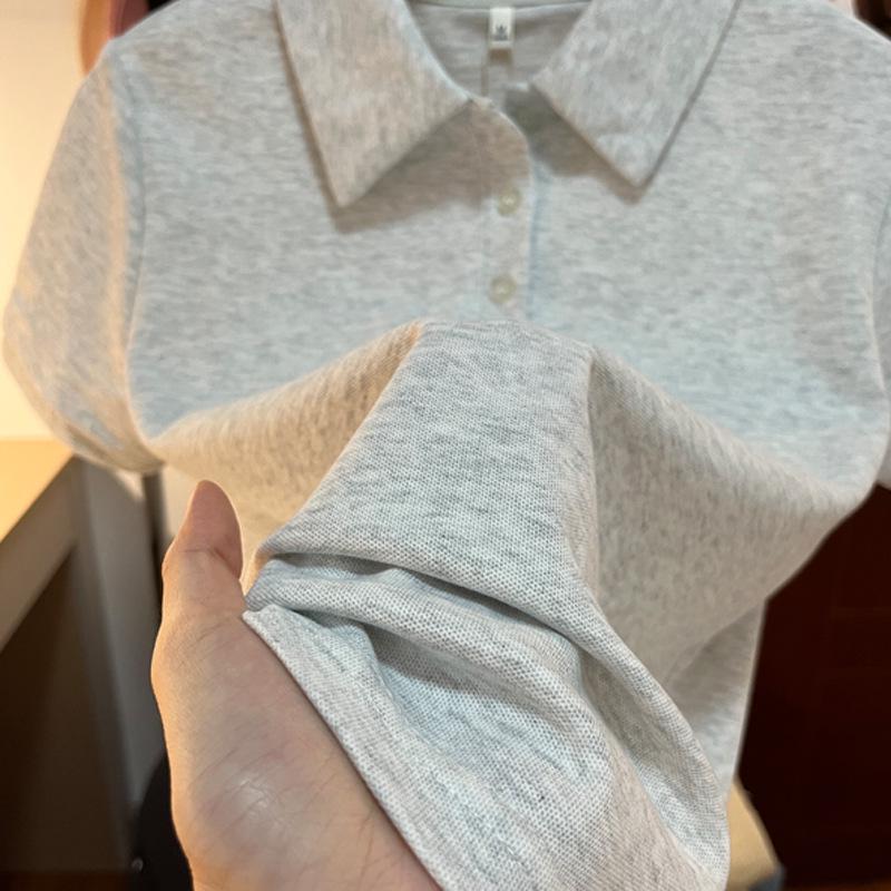 Women's Casual White Button-Up Polo Collar T-Shirt - Summer 2026 Stylish Versatile Short-Sleeved Top