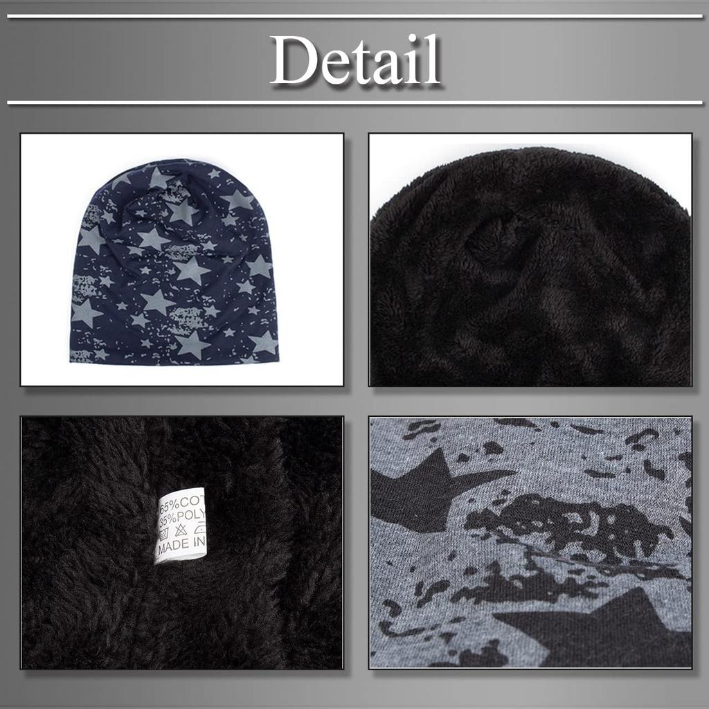 BUZZxSELECTION Men's CAP170 (Dark Gray) Knit Cap with Star Design, Fleece-Lined, Perfect for Fall and Winter