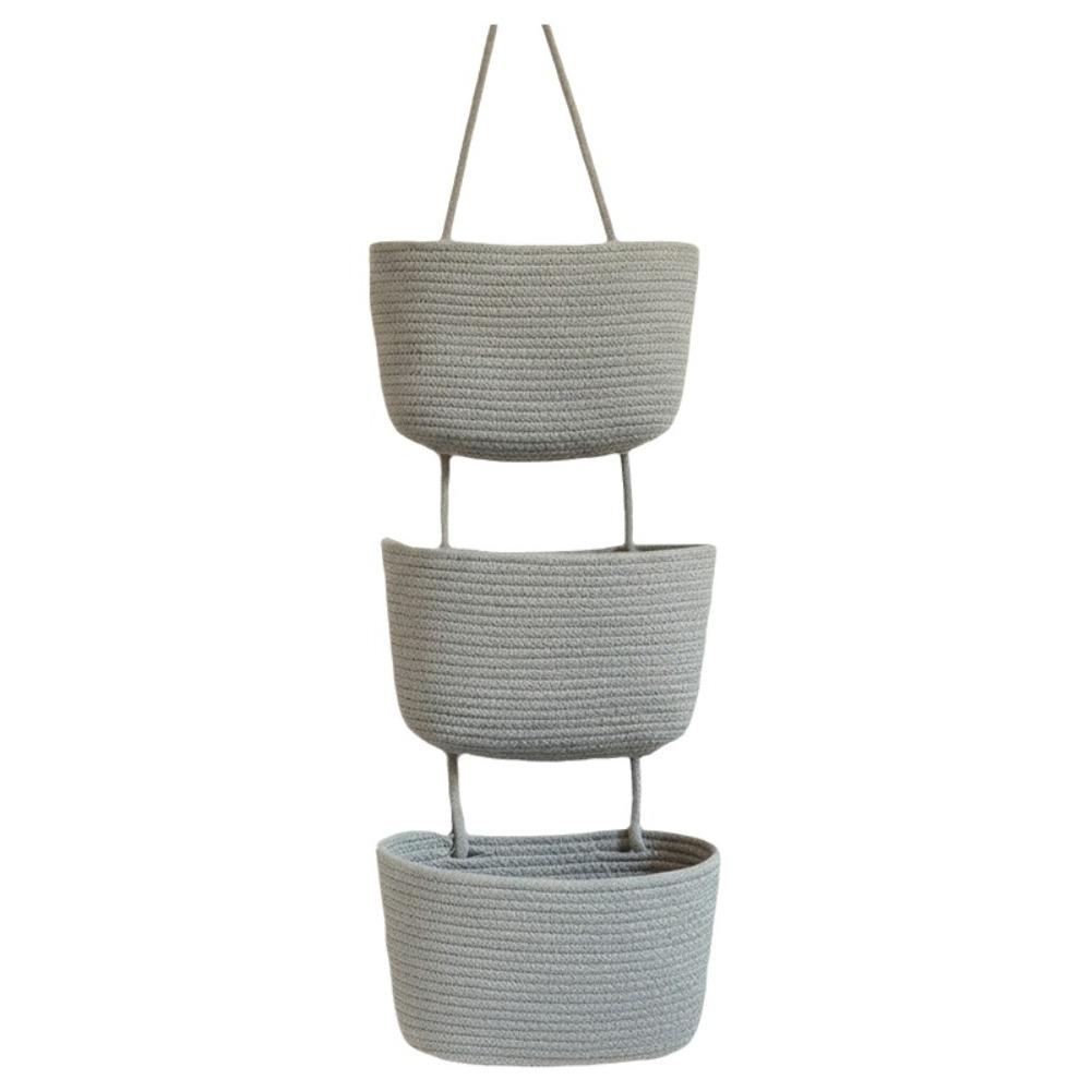 Woven Cotton Multi Pocket Hanging Baskets Handwoven Wall Mount Storage Bag Living Room