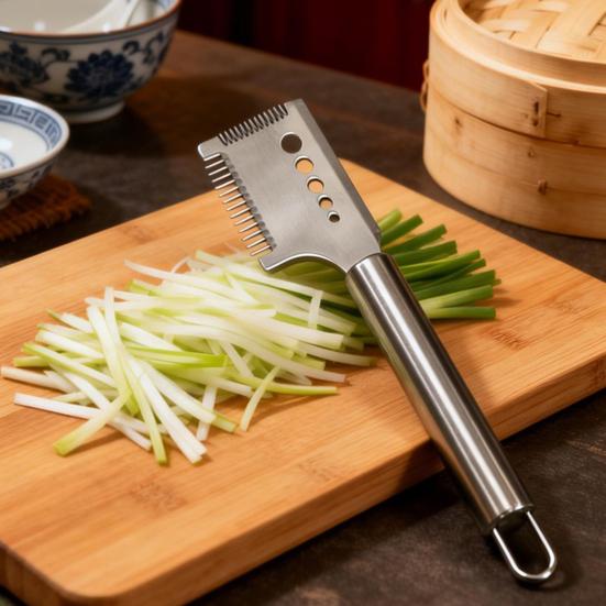 4-in-1 Stainless Steel Scallion Slicer & Shredder Multi-Function Kitchen Tool for Julienne Ginger Ergonomic Rust-Proof Essential for Chopping Slicing