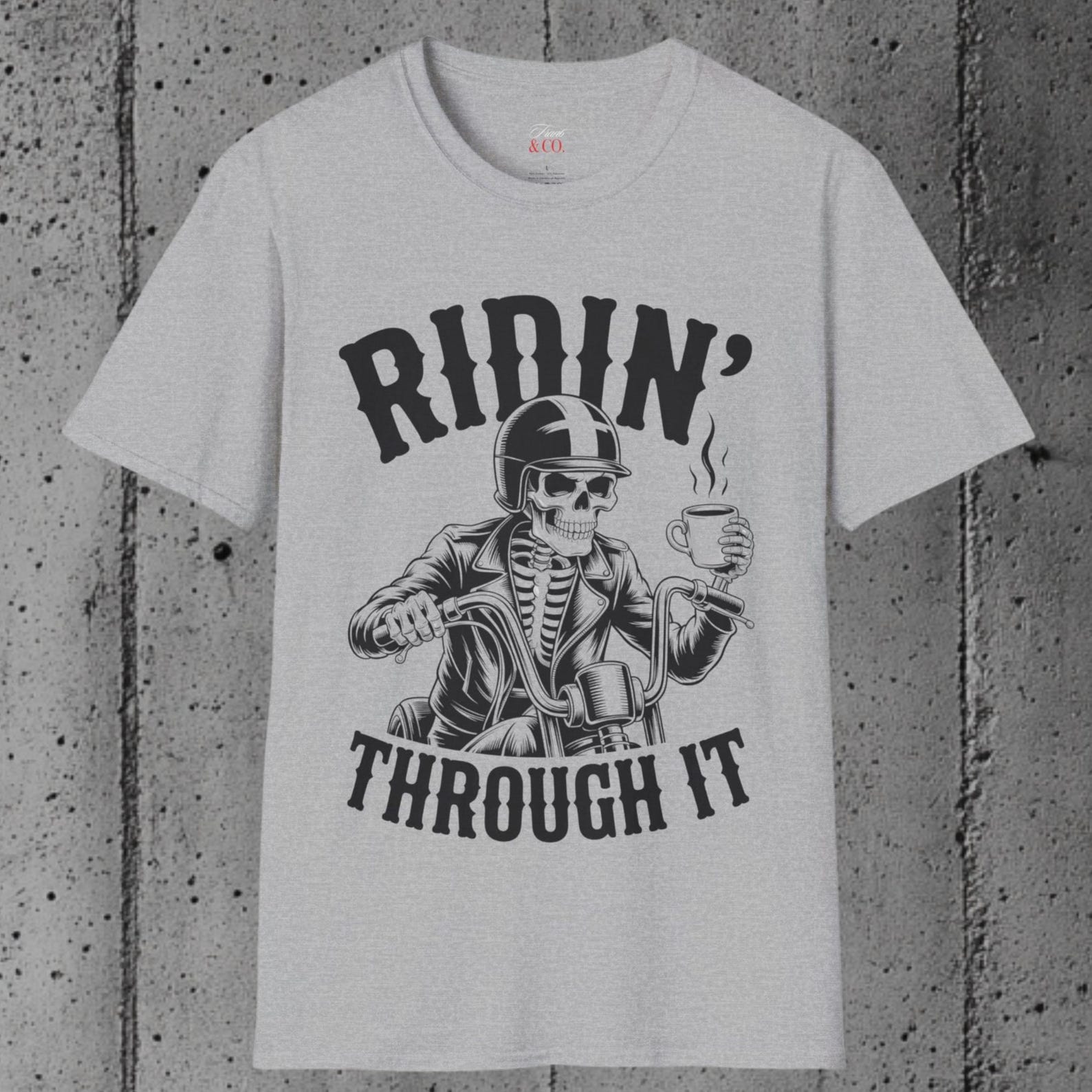 Vintage Skeleton Biker T-Shirt: Caffeine & Freedom, Ring-Spun Cotton 2XL