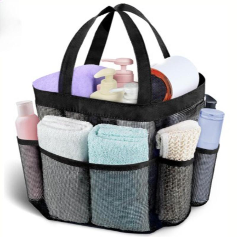 Sac de toilette en maille transparente Sac fourre-tout cosmétique Accessoires de plage et de salle de bain Sac de rangement de voyage Sac à main portable pour serviette et articles de toilette Sac de rangement pour maquillage