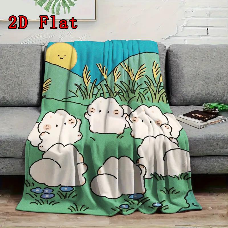 Cute Cartoon Cat Party Print 2D Flat Pattern Flannel Blanket High quality All Seasons Warmth and Comfort Perfect for Christmas Gifts.