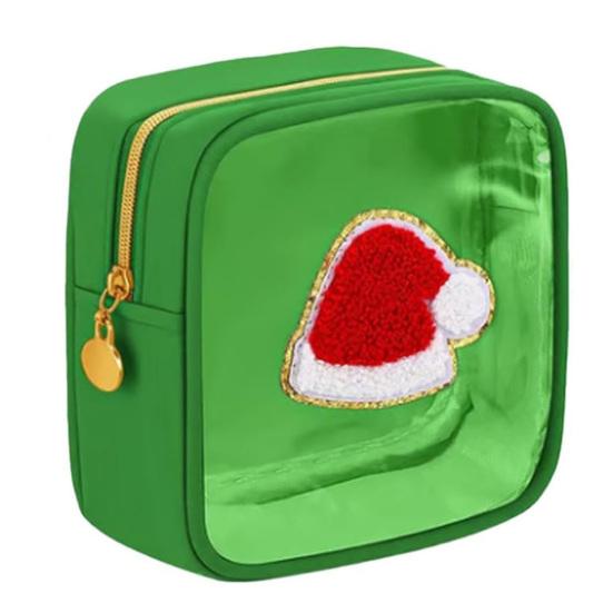 

Christmas Makeup Bag Santa Claus Snowman Snowflake Bell Pattern Cosmetic Bag Zipper Closure Splash-Proof Makeup Pouch A